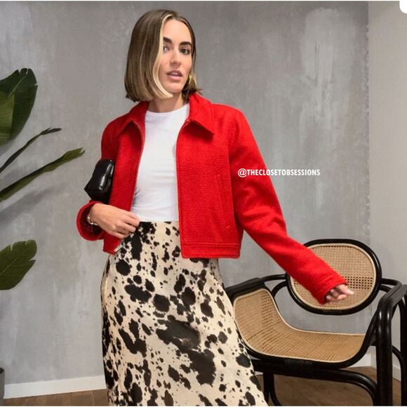 ZARA Red Wool-Blend Cropped Jacket NWT | Structured Collar Coat - Picture 7 of 16